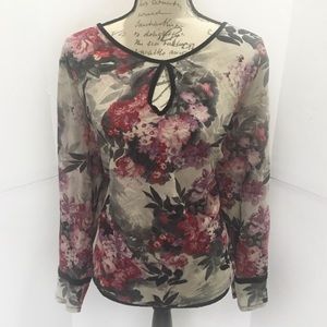 Nordstrom Keyhole Floral Maroon Top